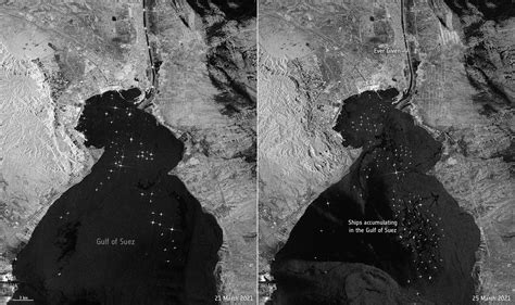 Seen From Space: Ever Given Container Ship Wedged in the Suez Canal – and the Resulting Traffic Jam