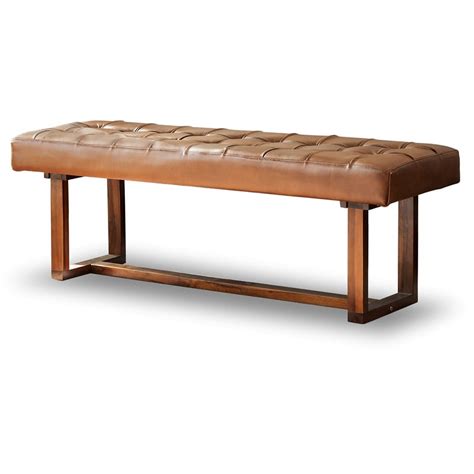 Allora Mid-Century Modern Rectangular Genuine Leather Bench in Tan - Walmart.com