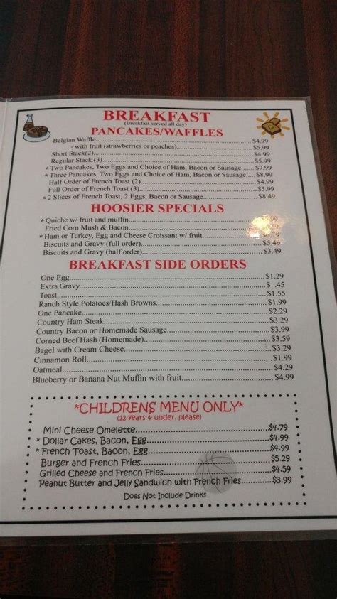 Menu at Linda's Hoosier Cafe, Mesa, E University Dr UNIT 101