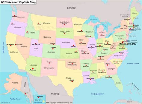 Map Of State Capitals Printable