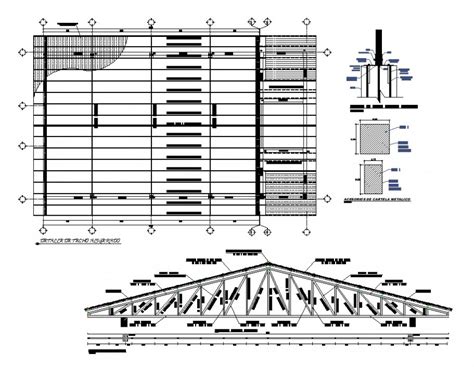 2d elevation and plan detail of roof truss detail layout drawing in dwg ...