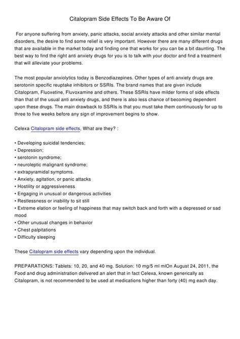 Citalopram Side Effects - Range Between Individuals