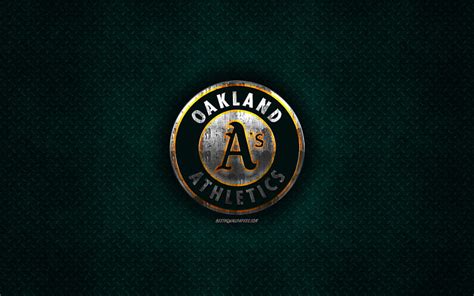 Oakland Athletics, American baseball club, green metal texture, metal ...