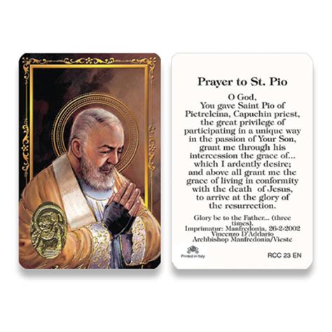 RCC PADRE PIO OF PIETRELCINA PRAYER CARD ENGLISH 25/PKG - San Francis