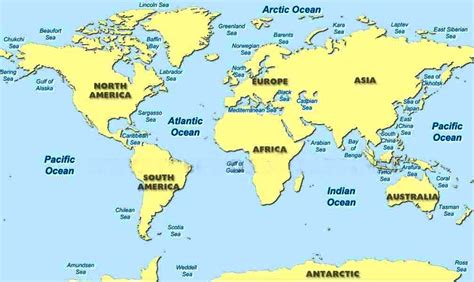 World Map With Oceans And Seas Labeled