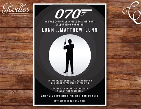 James Bond 007 Spy Invitation Birthday Invitation Shower | Etsy