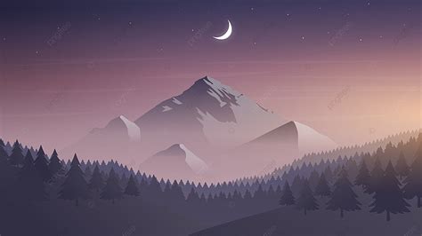 Minimalist Desktop Wallpaper Landscape Vector Illustration Moon Light Night Mountain Background ...