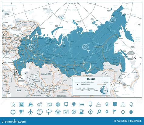 High Detailed Russia Road Map and Navigation Icons Stock Vector ...