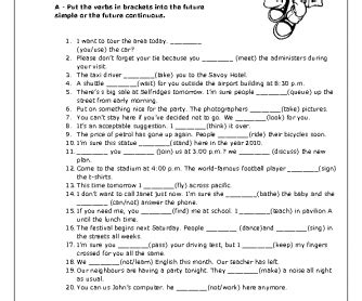 Future Simple vs Future Continuous Worksheet