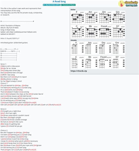 Chord: A Road Song - tab, song lyric, sheet, guitar, ukulele | chords.vip