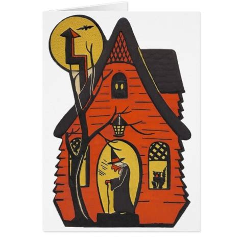 Vintage Haunted House Halloween Greeting Card | Zazzle