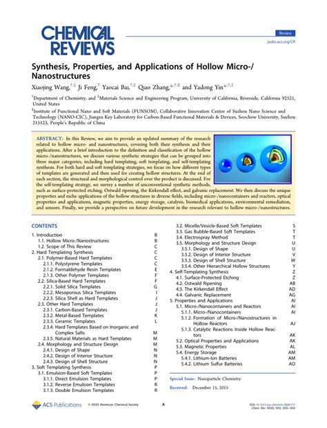 (PDF) Synthesis, Properties, and Applications of Hollow Micro-/Nanostructures