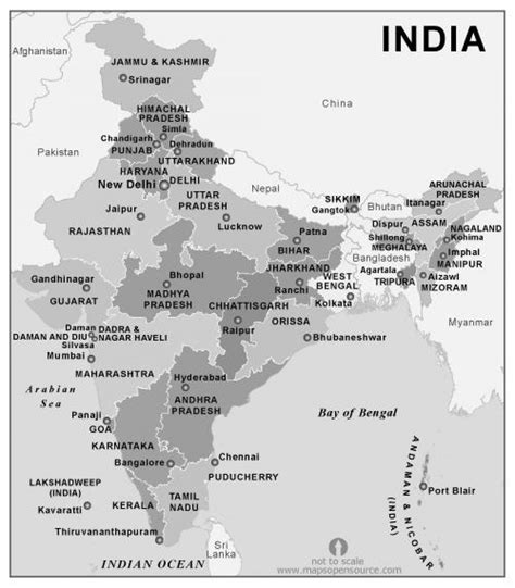 India political map black and white - Political map of India black and white (Southern Asia - Asia)