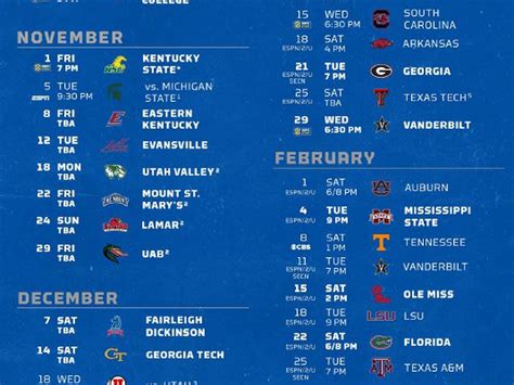 Kentucky Basketball Schedule Printable - Free Printable Templates