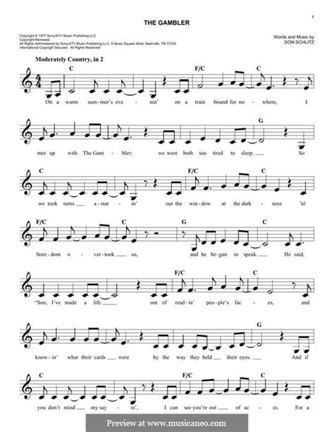 The Gambler (Kenny Rogers) by D. Schlitz - sheet music on MusicaNeo