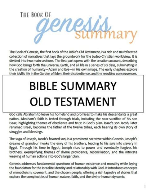 Old Testament Bible Summary by Book - Etsy