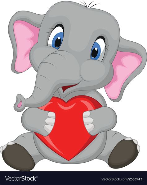 Cute elephant cartoon holding red heart Royalty Free Vector