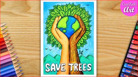 Save Trees Save Nature Drawing || poster making tutorial for beginners (very easy) in 2023