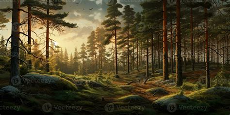 AI Generated. AI Generative. Pine forest outdoor nature landscape ...