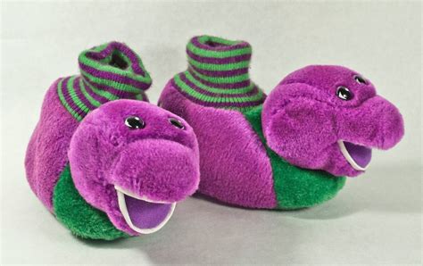 plush BARNEY the DINOSAUR SLIPPERS purple/green sz Med 7-8 child's (6.5" foot) | I Won't Grow Up ...