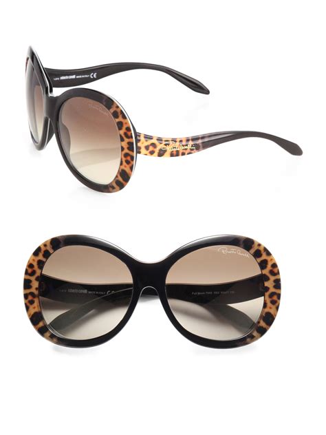 Roberto Cavalli Oversized Round Leopard Sunglasses in Black (black ...