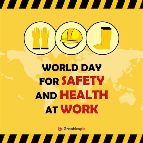 World day for safety and health at work with with world map & safety equipments illustration ...