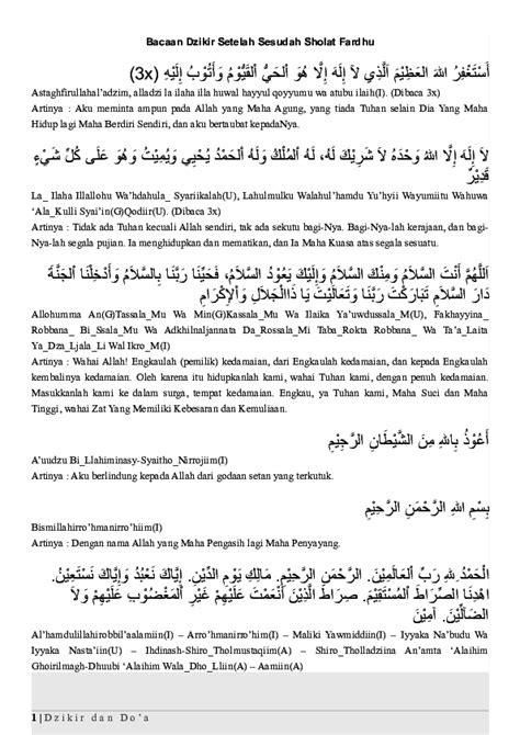 (DOC) Bacaan Dzikir Doa Setelah Sholat Fardhu 5 Waktu | a. syahidah - Academia.edu