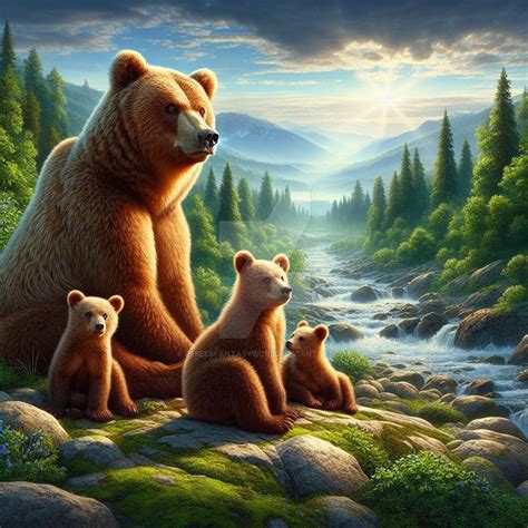 Bear family with cubs digital illustration by RebelsFantasyWorld on ...