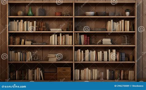 Realistic Wooden Bookshelf with Earthy Tones and Texture-rich Design Stock Illustration ...