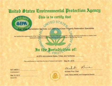 EPA Certificate