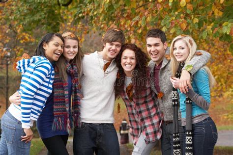 Group of Six Teenage Friends Having Fun Stock Photo - Image of copy ...