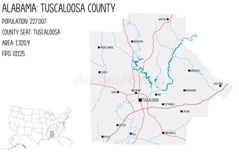 Map of Tuscaloosa County in Alabama, USA. Stock Vector - Illustration ...