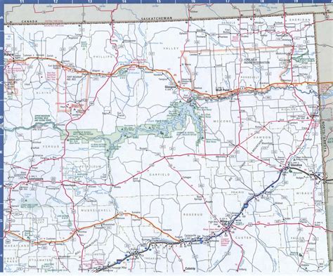 Map of Montana Eastern. Free highway road map MT with cities towns counties