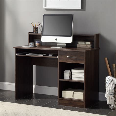 BELLEZE Wren 42" Home Office Computer Table Study Writing Desk Workstation With Hutch for Small ...