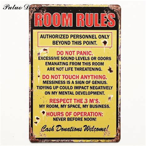 Tin Sign "ROOM RULES" Metal Poster Rustic Plaque Room Bedroom House ...