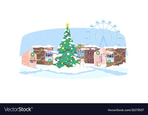 Christmas market semi flat Royalty Free Vector Image