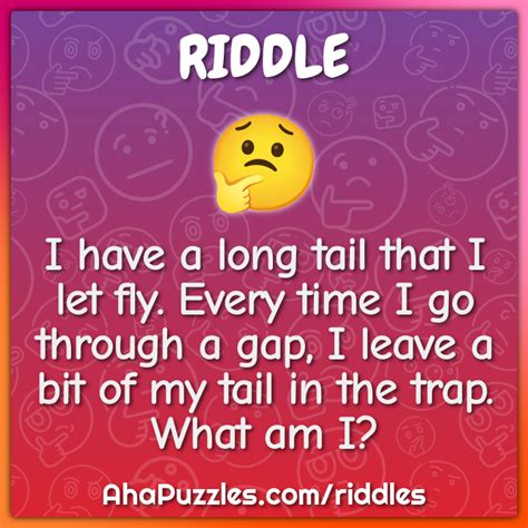 I have a long tail that I let fly. Every time I go through a gap, I... - Riddle & Answer - Aha ...