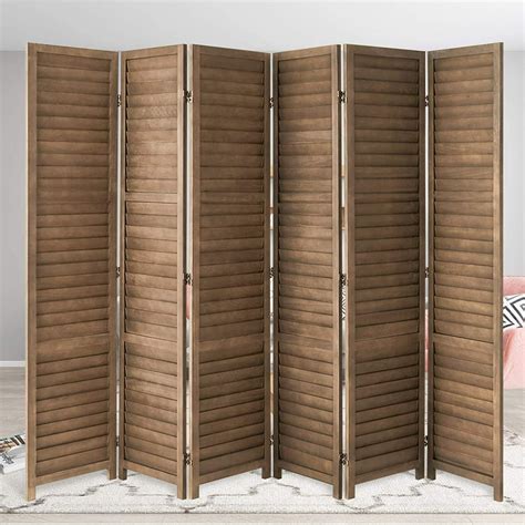YODOLLA 5.6 Ft Tall Room Divider 6 Panel Wood Privacy Screen Freestanding Partition Wall Divider ...