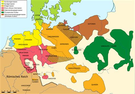 Location of the Germanic tribes on the border of the Roman Empire before the Marcomannic Wars ca ...