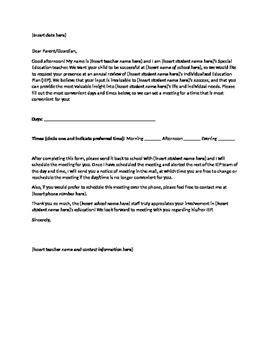 IEP Invitation Letter to Parents by Sarah's Special Education Resources