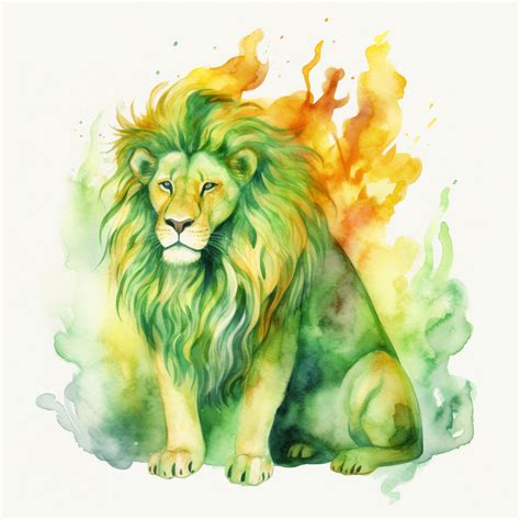 green fire lion watercolour clipart - Clip Art Library