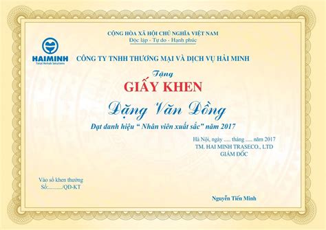 Mẫu giấy khen thưởng nhân viên xuất sắc (Cập nhật 2024)