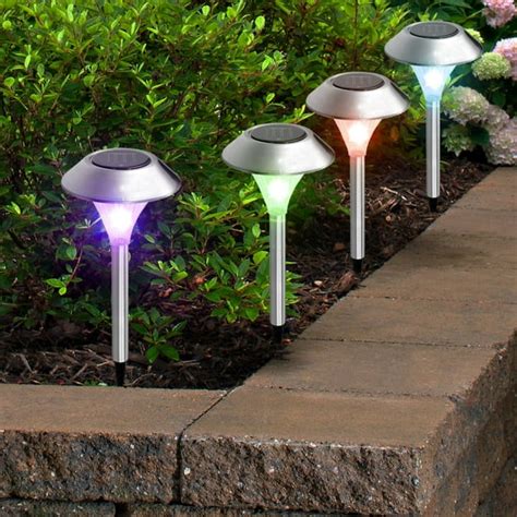 brand new solarek stainless steel color changing 2-led solar lawn garden lights ~ 4 lights ...