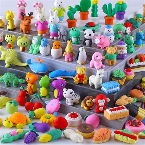 Buy 100 Pack Animal Erasers for Kids, Desk Pets for Kids Classroom, 3D ...