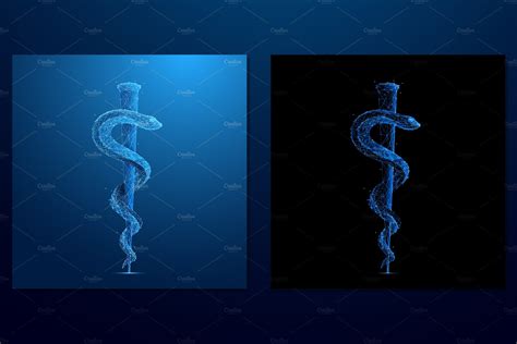 polygonal rod of Asclepius on blue | Vector Graphics ~ Creative Market