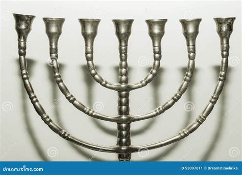 Silver menorah stock image. Image of candle, celebrations - 53097811