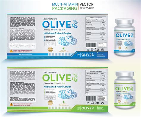 Multivitamin Label, Vitamin pack, Supplement labels, Vector bottle ...