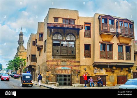 CAIRO, EGYPT - DECEMBER 22, 2017: Explore historical architecture of Al-Saleeba street with ...