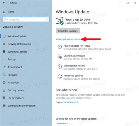 Install Optional Updates in Windows 10