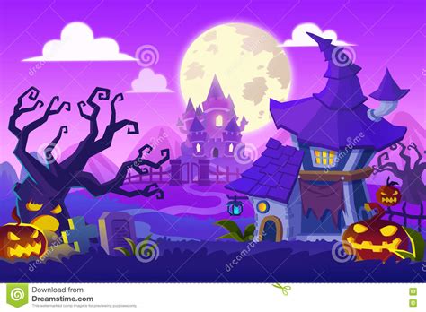 Halloween Town. Creepy Houses. Seamless Border Cartoon Vector | CartoonDealer.com #225962491